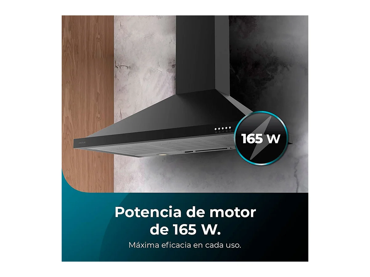 Campana piramidal Cecotec Bolero Flux PM 906500 Black A 165W negro 90 cm