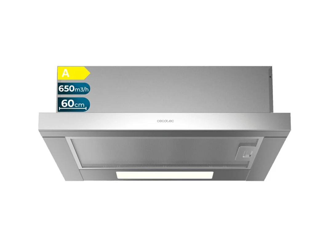 Campana extractora telescópica Cecotec Bolero Flux TLM 606500 165W 650 m3/h 2 potencias A inox 60 cm
