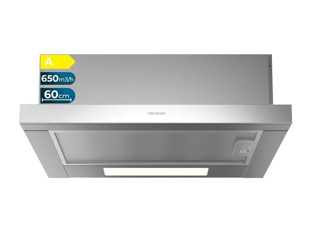 Campana extractora telescópica Cecotec Bolero Flux TLM 606500 165W 650 m3/h 2 potencias A inox 60 cm