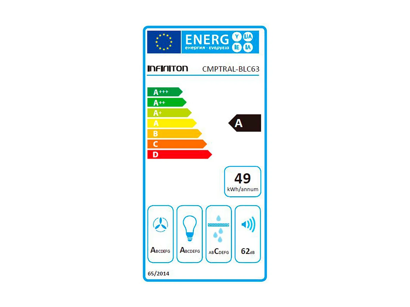 Campana decorativa Infiniton CMPTRAL-BLC63 250W 800m3/h A cristal blanco