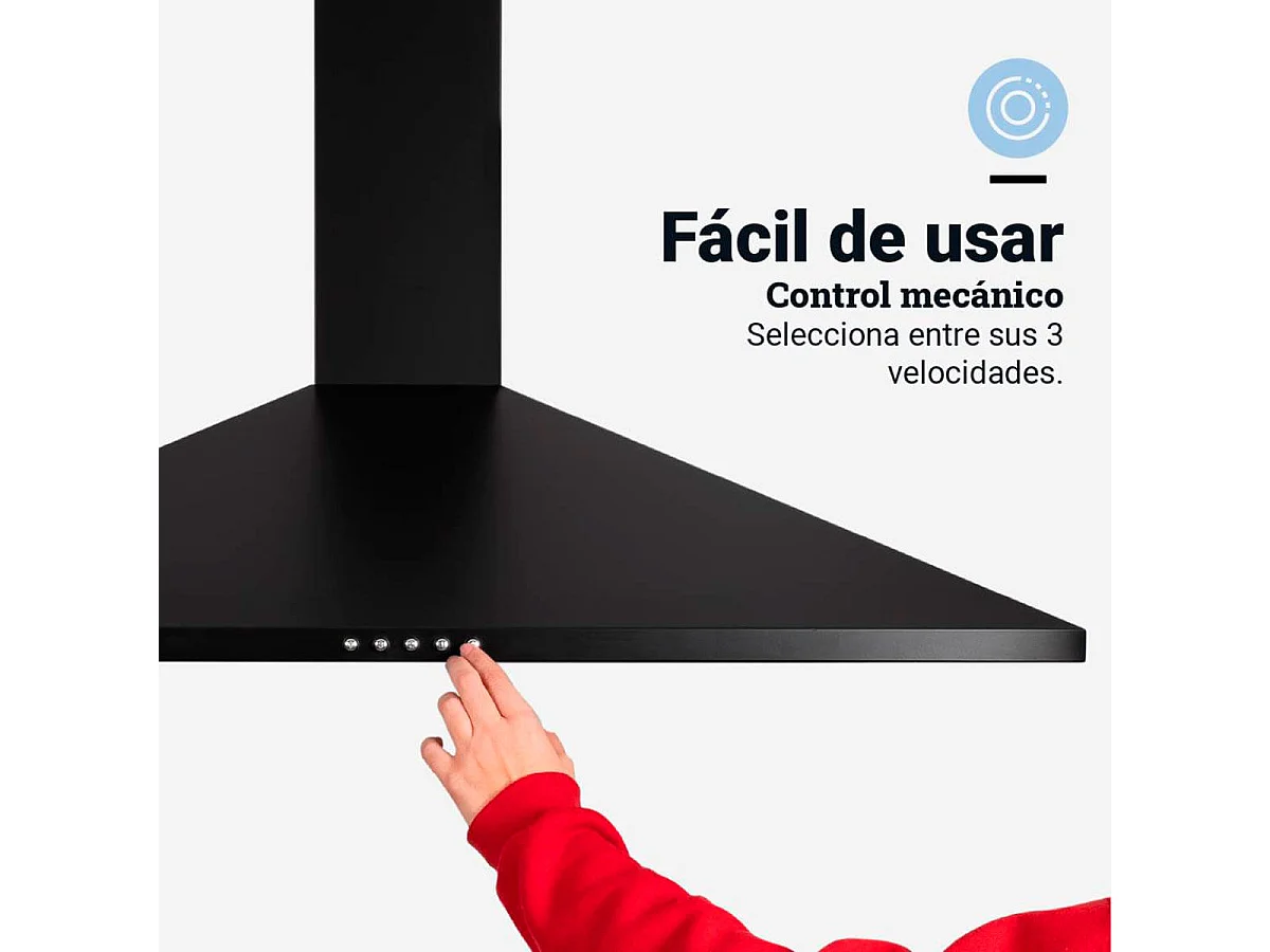 Campana piramidal Everest 6090B Universal Blue 120W 450m3/h C negro 90 cm