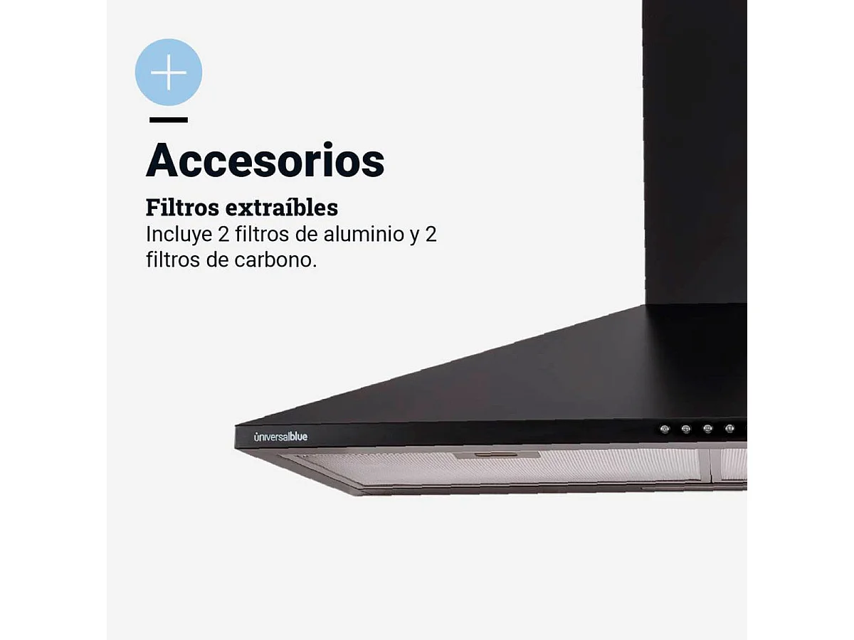 Campana piramidal Everest 6090B Universal Blue 120W 450m3/h C negro 90 cm