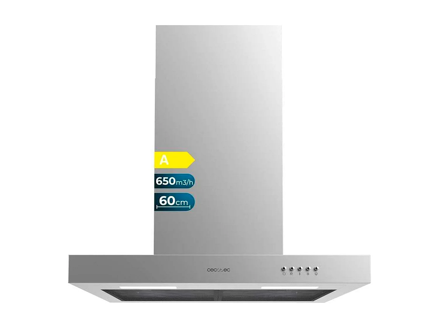 Campana extractora tipo T Cecotec Bolero Flux TM 606500 A 165W 650m3/h A inox 60 cm