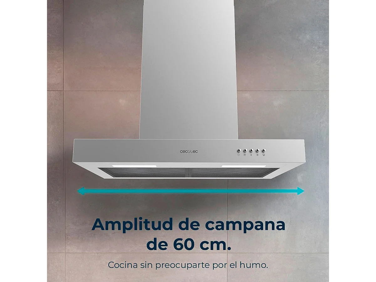 Campana extractora tipo T Cecotec Bolero Flux TM 606500 A 165W 650m3/h A inox 60 cm