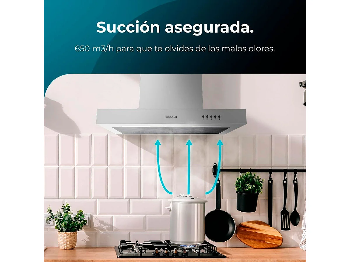Campana extractora tipo T Cecotec Bolero Flux TM 606500 A 165W 650m3/h A inox 60 cm