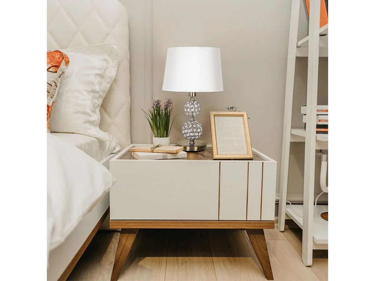 Lámpara de sobremesa Kegan Lumit 60W cuero/blanco Ø30x48 cm