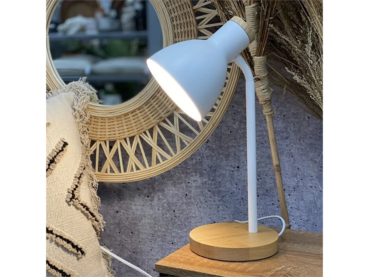 Lámpara de sobremesa 25W con interruptor blanco/natural Ø14x36 cm