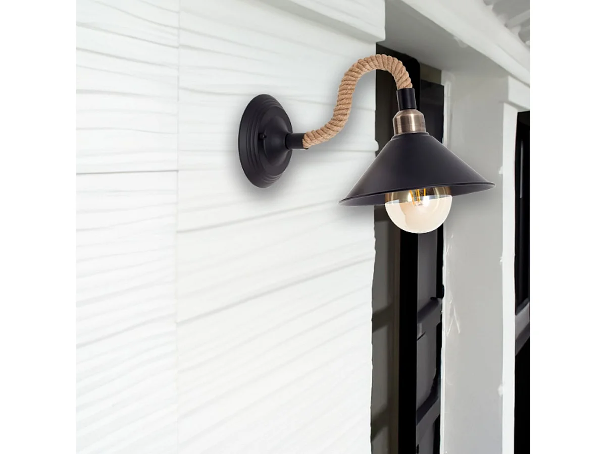 Lumit Soga 40W Bruine Wandlamp Vintage Stijl Metaal en Touw Constructie