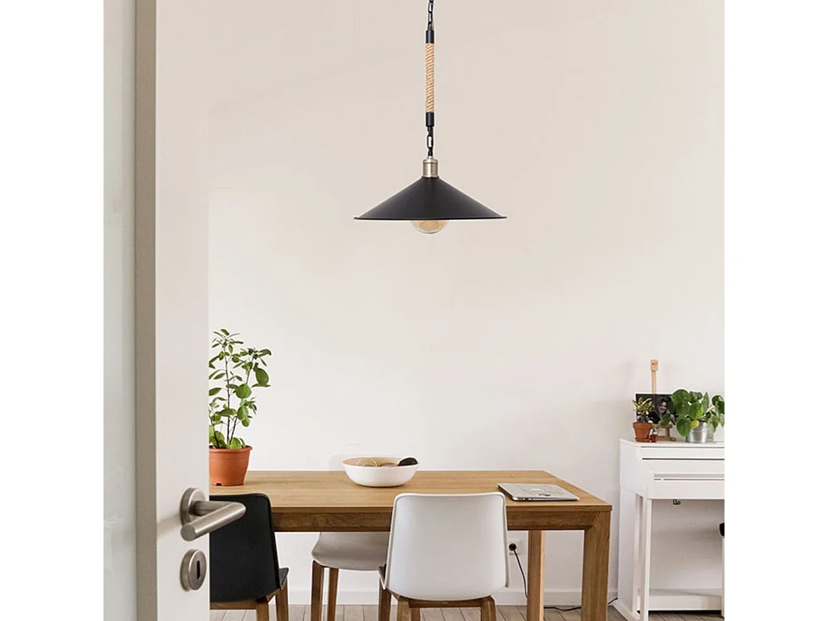 Lámpara de techo Soga Lumit 40W altura regulable negro/natural Ø43 cm