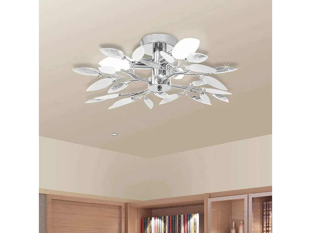 Lâmpada de Teto Elegante com Folhas de Acrílico e Cristal Brilhante