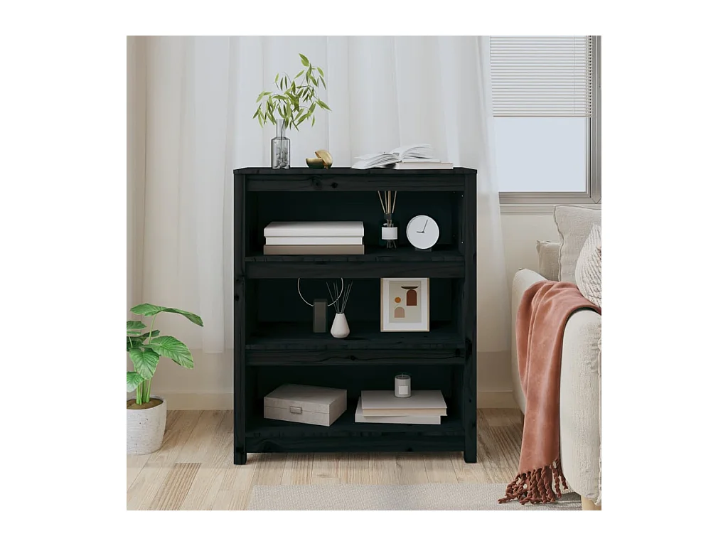 Bibliothèque | Etagère de rangement | Meuble de rangement Noir 80x35x97 cm Bois de pin massif