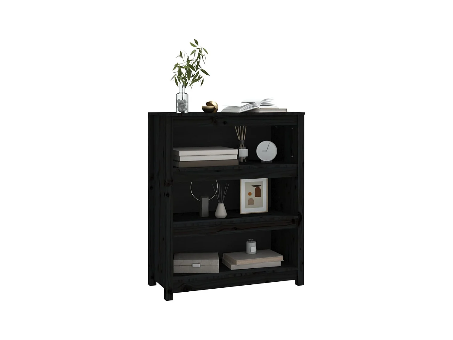 Bibliothèque | Etagère de rangement | Meuble de rangement Noir 80x35x97 cm Bois de pin massif