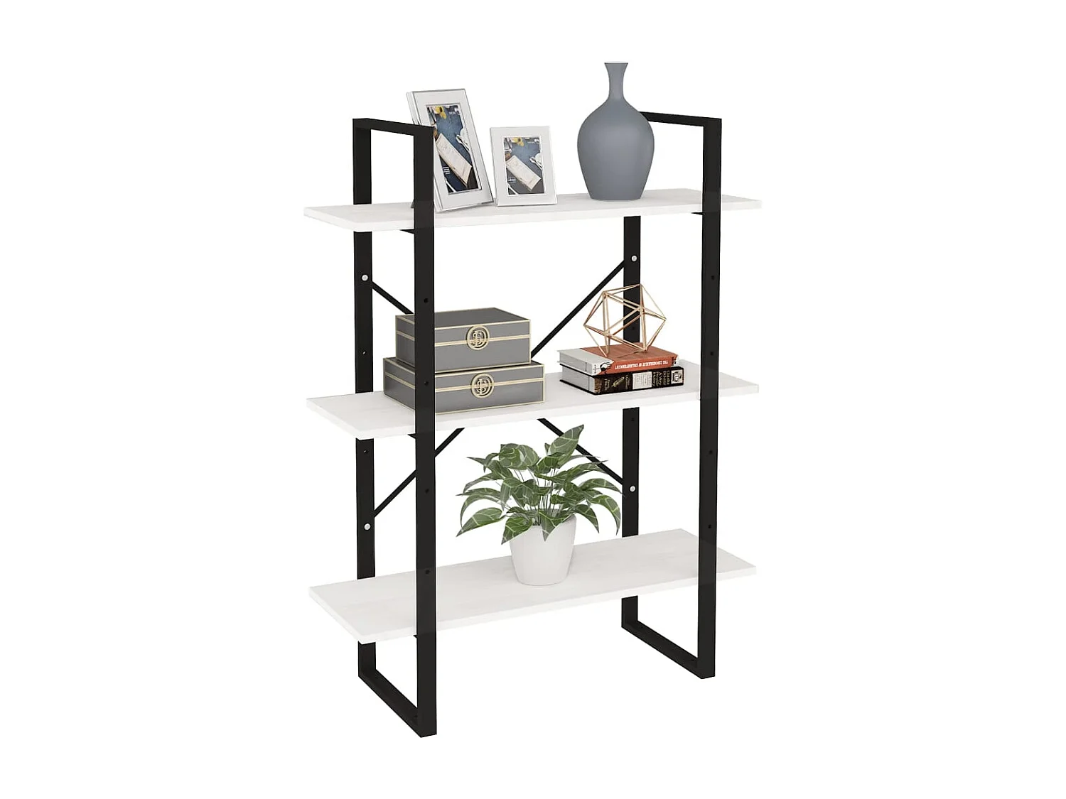 Bibliothèque | Etagère de rangement | Meuble de rangement à 3 niveaux Blanc 80x30x105 cm Bois de pin massif