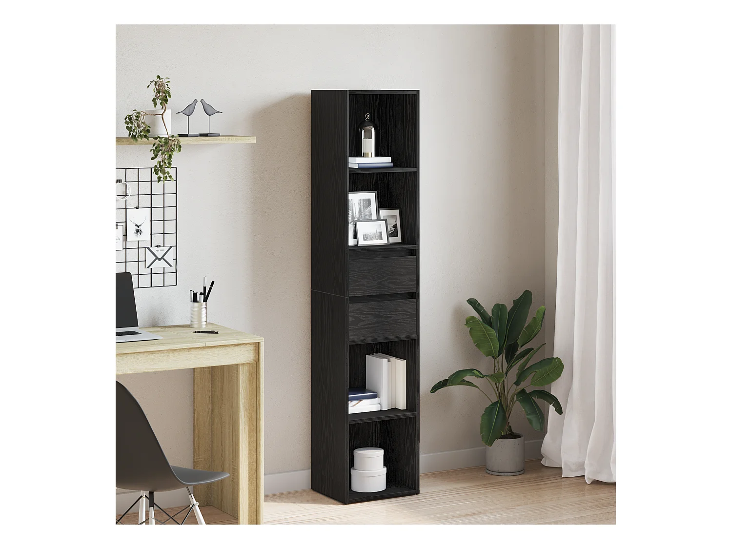 Mobile Libreria | Scaffale | Mobile di stoccaggio Modulare Nero Rovere 36x30x171 cm Legno Ingenerizzato