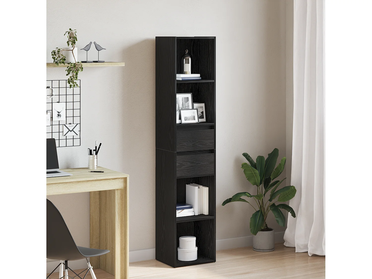 Mobile Libreria | Scaffale | Mobile di stoccaggio Modulare Nero Rovere 36x30x171 cm Legno Ingenerizzato