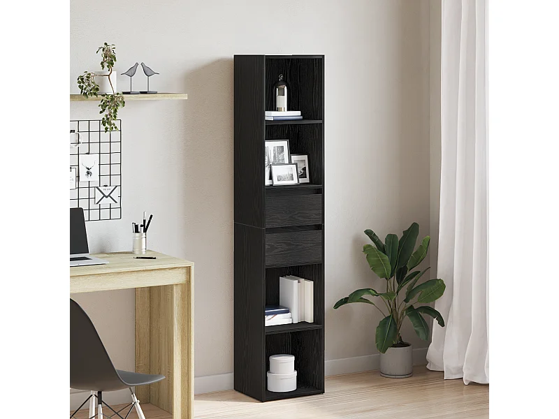 Bibliothèque | Etagère de rangement | Meuble de rangement modulable Noir Chêne 36x30x171 cm Bois d'ingénierie