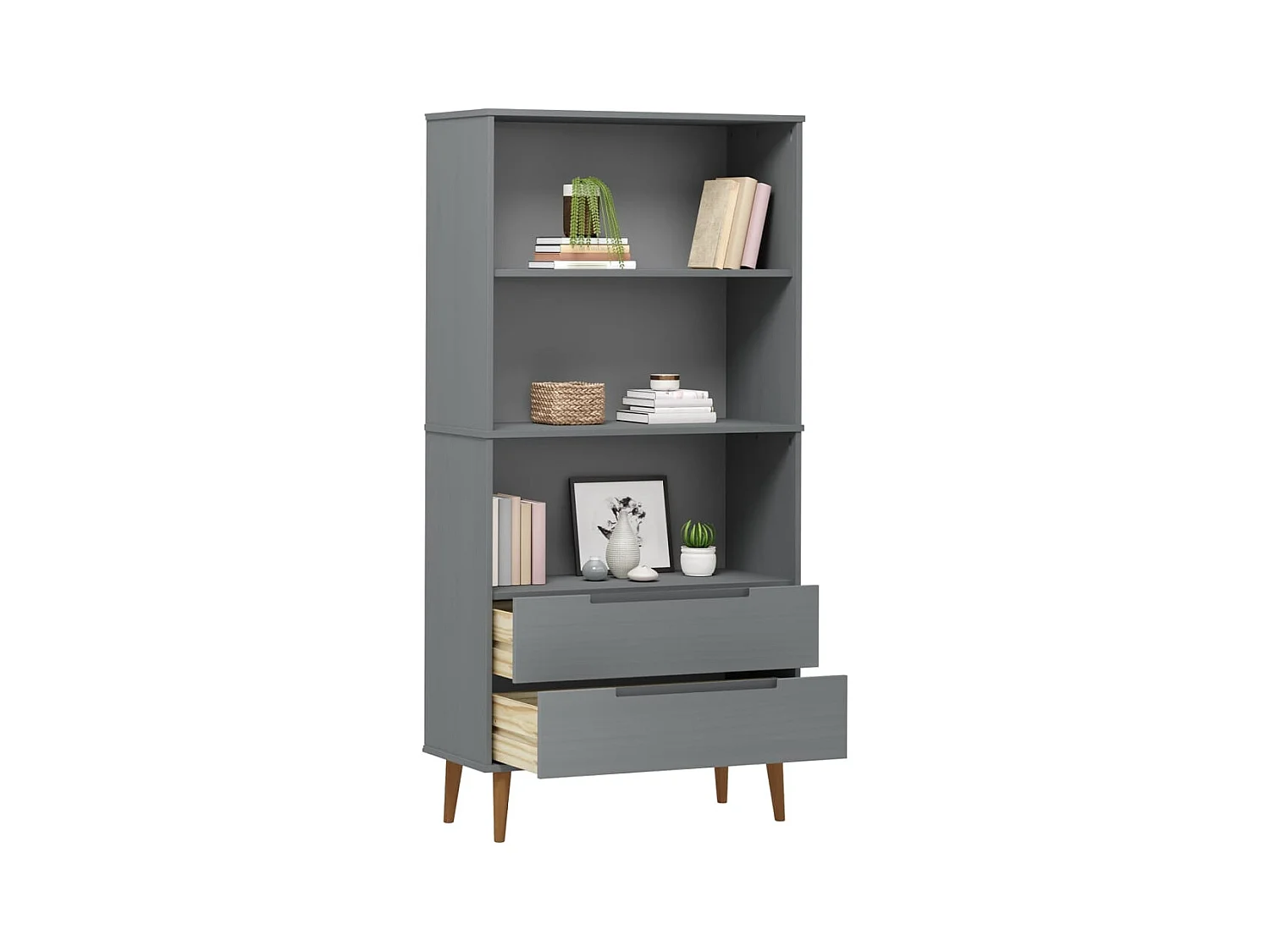 Bibliothèque | Etagère de rangement | Meuble de rangement MOLDE Gris 85x35x170,5 cm Bois massif de pin