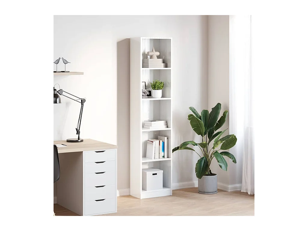 Bibliothèque | Etagère de rangement | Meuble de rangement blanc brillant 40x24x176 cm bois d'ingénierie