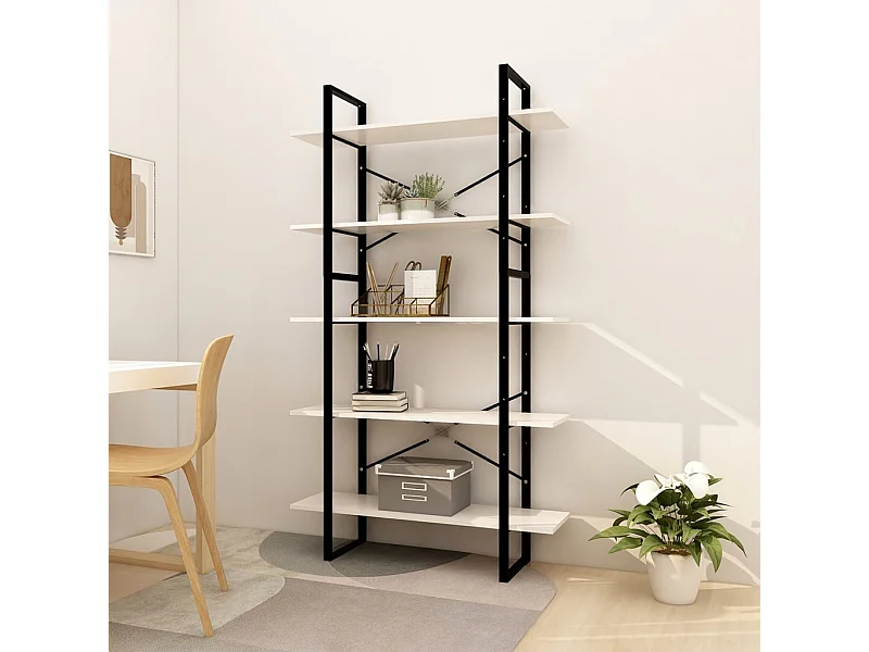 Bibliothèque | Etagère de rangement | Meuble de rangement à 5 niveaux Blanc 100x30x175 cm Bois de pin