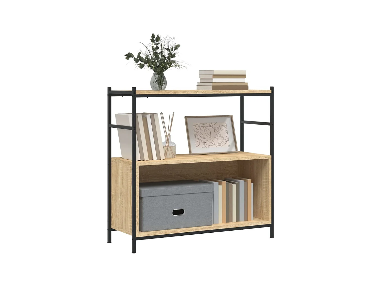 Bibliothèque | Etagère de rangement | Meuble de rangement chêne sonoma 80x30x78,5cm bois d'ingénierie et fer