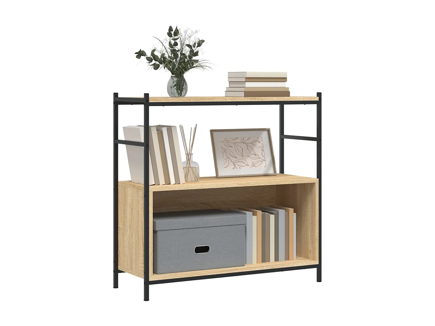 Libreria | Scaffale | Mobile di stoccaggio Rovere Sonoma 80x30x78,5 cm Legno Multistrato e Ferro