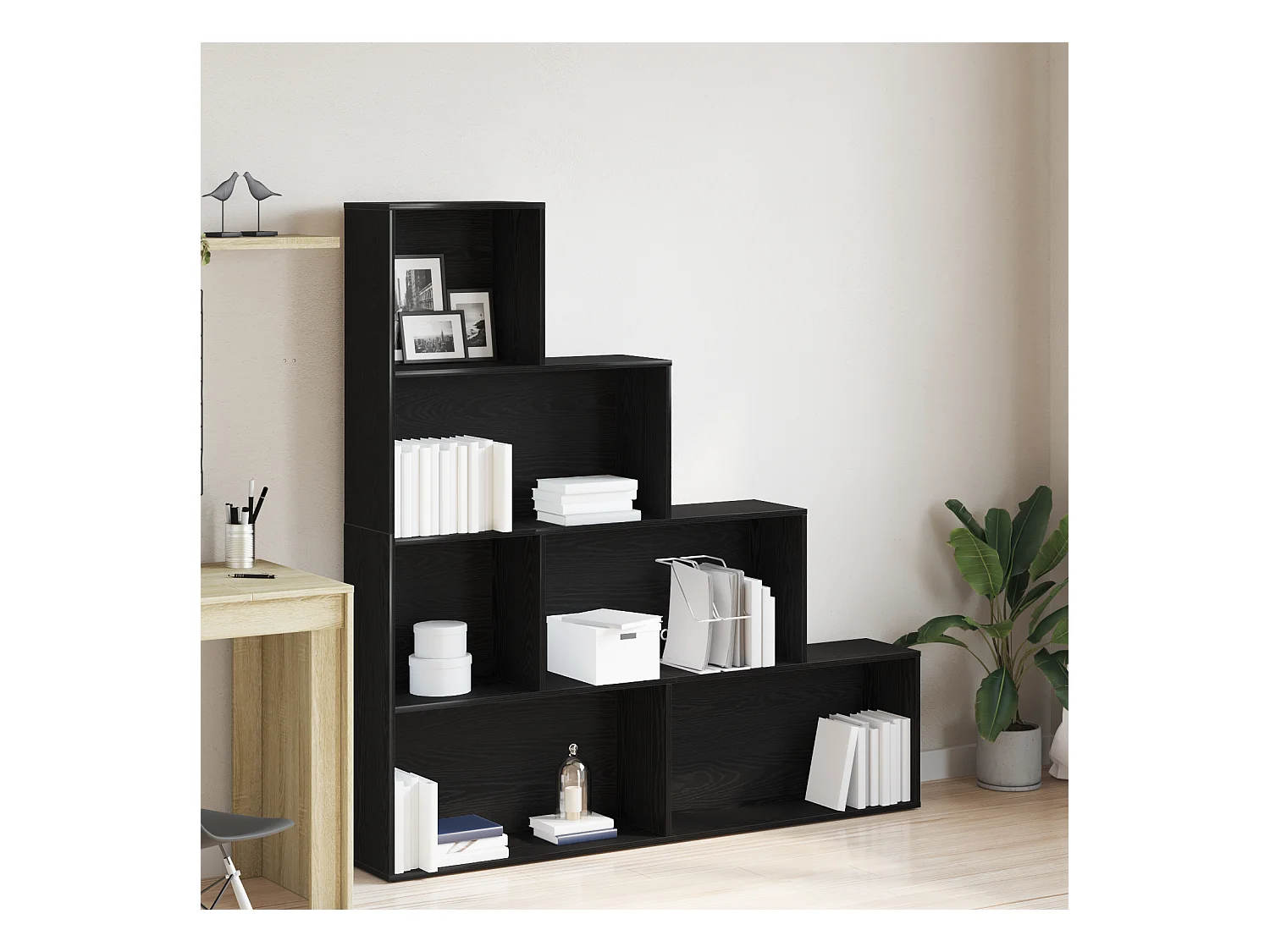 Libreria | Scaffale | Mobile di stoccaggio Paravento Nero Rovere 155x24x160cm Legno Ingegnerizzato