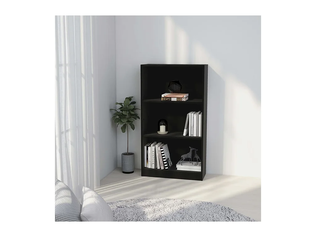 Libreria | Scaffale | Mobile di stoccaggio a 3 Ripiani Nera 60x24x109 cm in Legno Multistrato