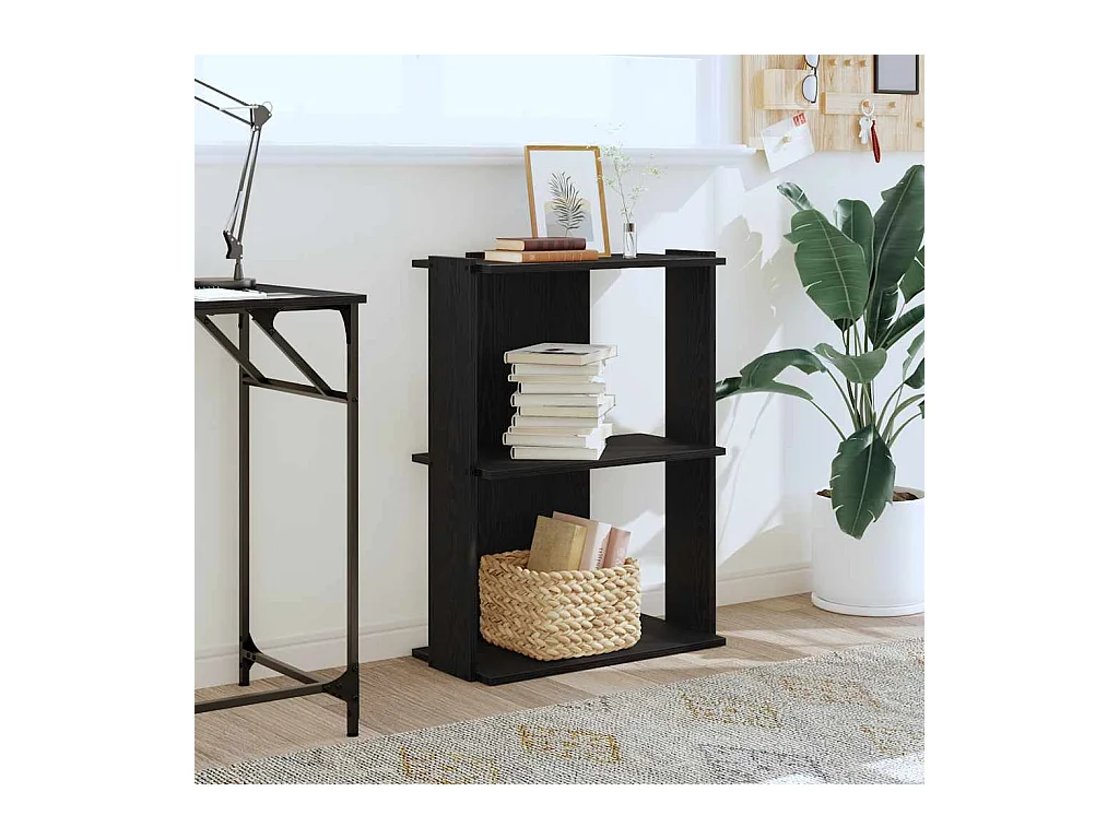 Bibliothèque | Etagère de rangement | Meuble de rangement à 3 niveaux noir 60x30x80 cm bois d'ingénierie