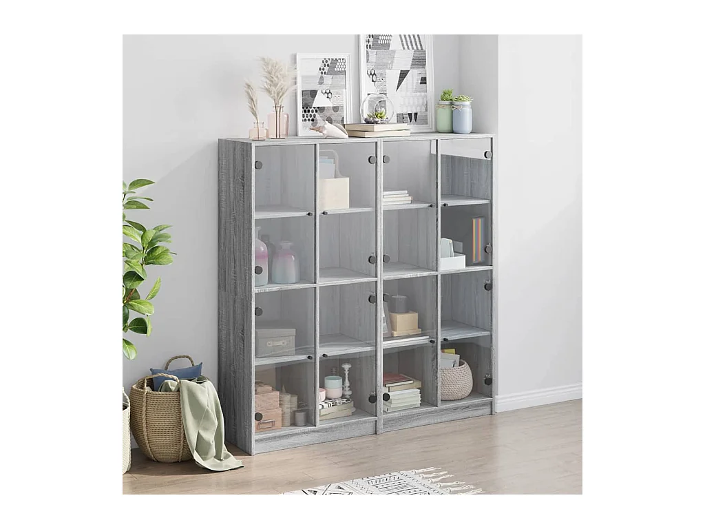 Bibliothèque | Etagère de rangement | Meuble de rangement avec portes sonoma gris 136x37x142 cm