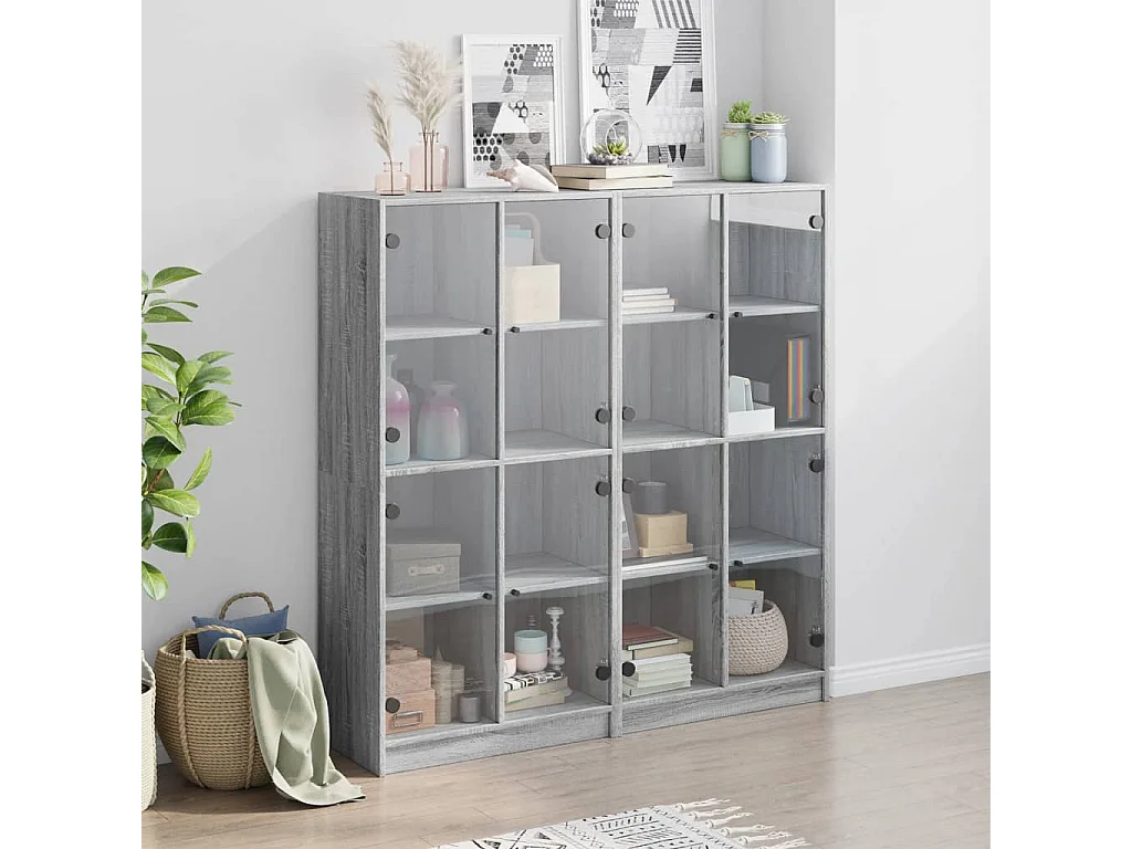 Libreria | Scaffale | Mobile di stoccaggio Ante Grigio Sonoma 136x37x142 cm in Legno Multistrato