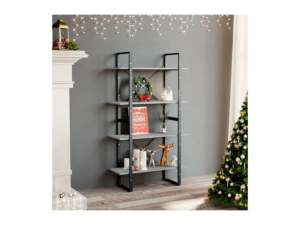 Bibliothèque | Etagère de rangement | Meuble de rangement à 4 niveaux gris béton 80x30x140cm bois ingénierie