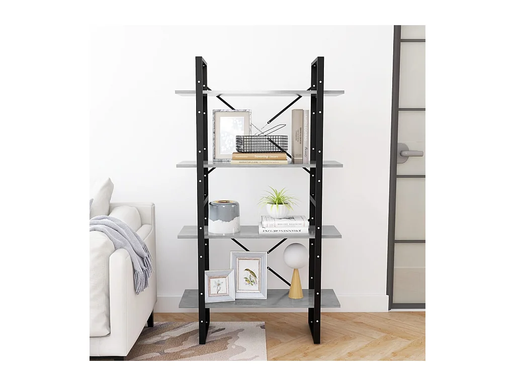 Bibliothèque | Etagère de rangement | Meuble de rangement à 4 niveaux gris béton 80x30x140cm bois ingénierie