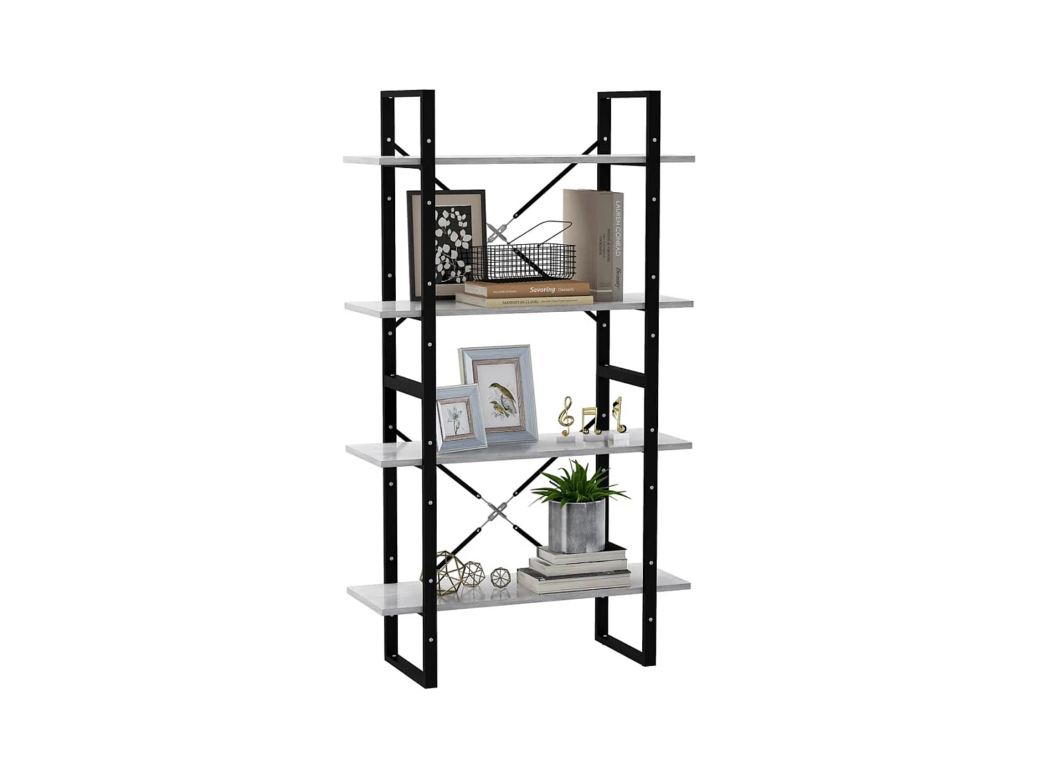 Bibliothèque | Etagère de rangement | Meuble de rangement à 4 niveaux gris béton 80x30x140cm bois ingénierie