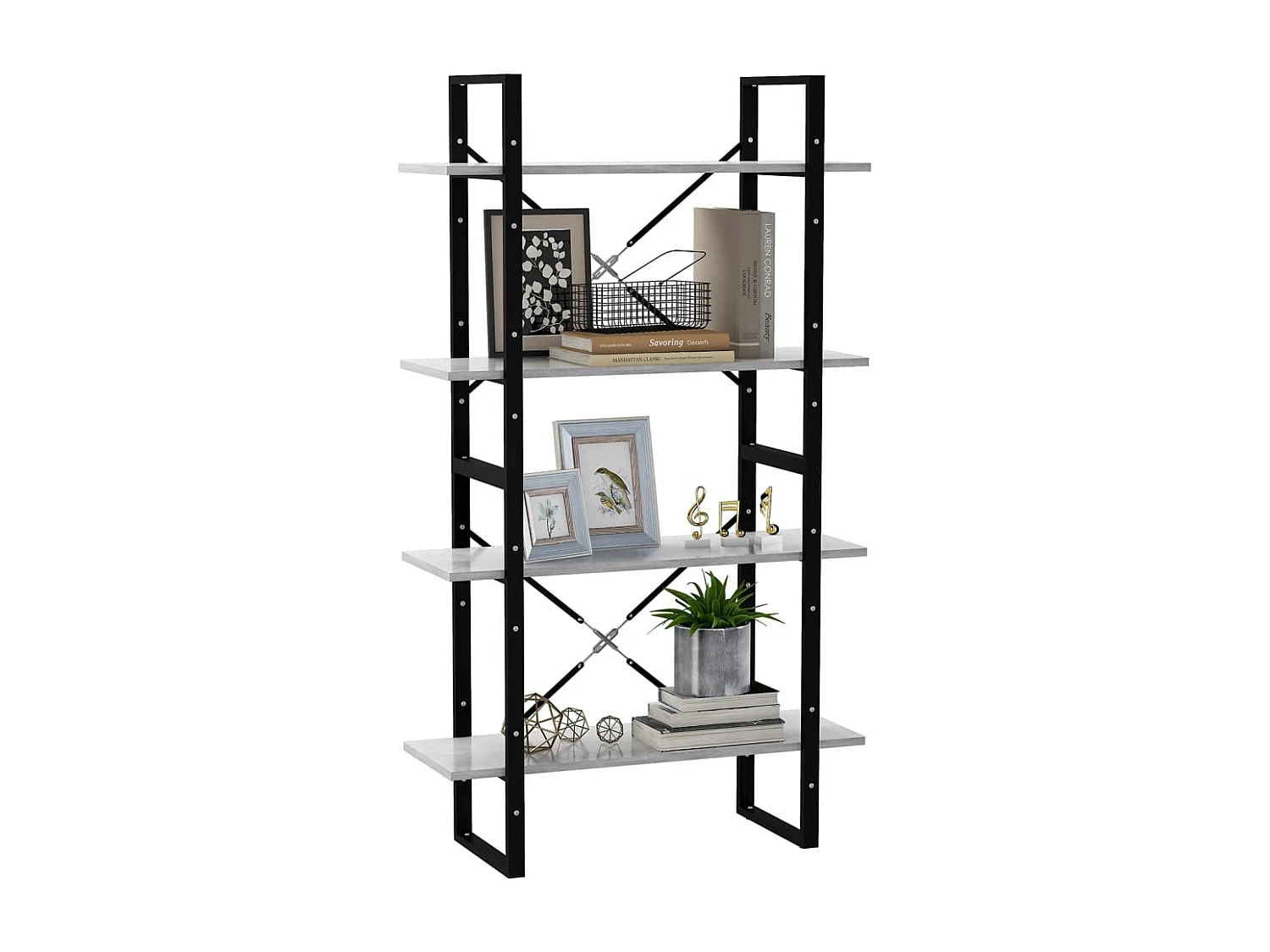 Libreria | Scaffale | Mobile di stoccaggio 4 Ripiani Grigio Cemento 80x30x140cm Legno Multistrato