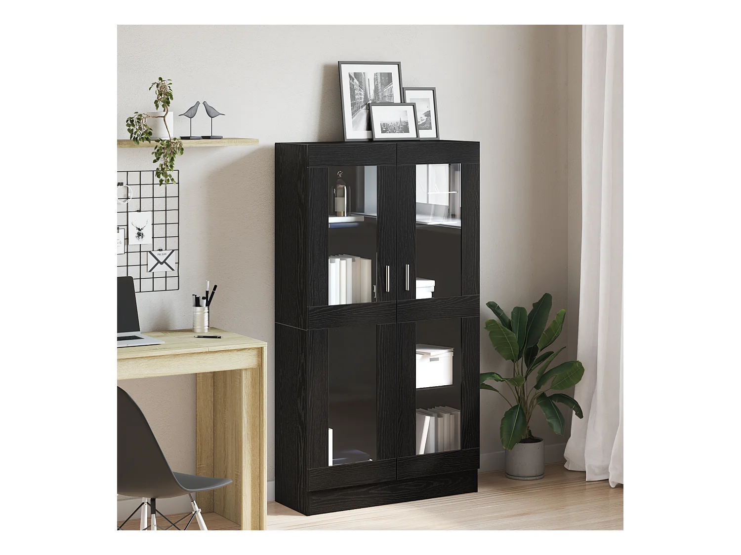 Libreria | Scaffale | Mobile di stoccaggio Nera in Finitura Rovere di 82,5x30,5x150 cm in Legno Ingegnerizzato