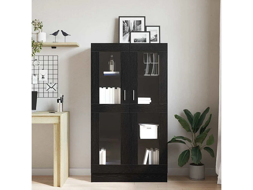 Libreria | Scaffale | Mobile di stoccaggio Nera in Finitura Rovere di 82,5x30,5x150 cm in Legno Ingegnerizzato