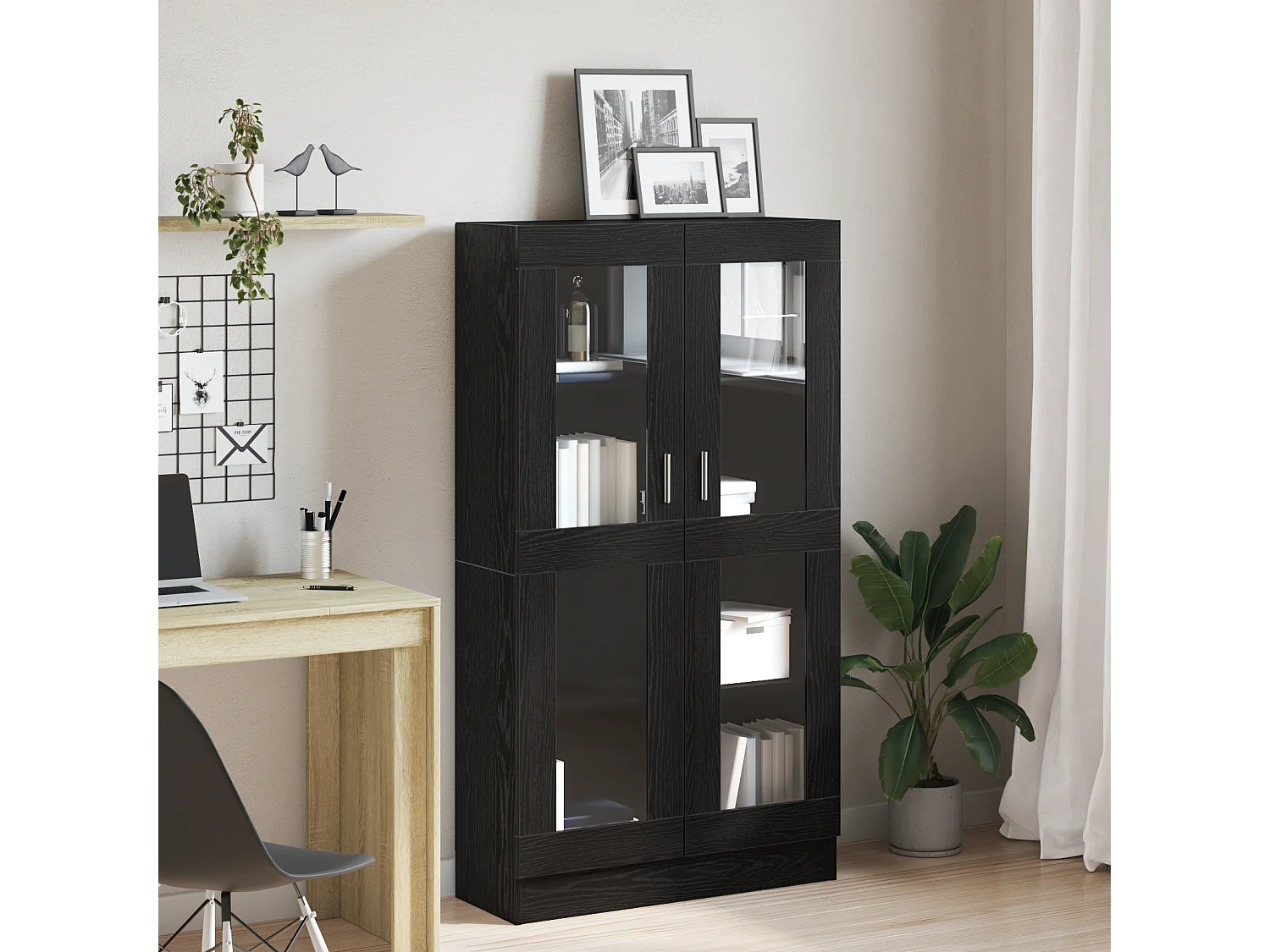 Bibliothèque | Etagère de rangement | Meuble de rangement en noir et chêne, 82,5x30,5x150 cm, en bois d'ingénierie