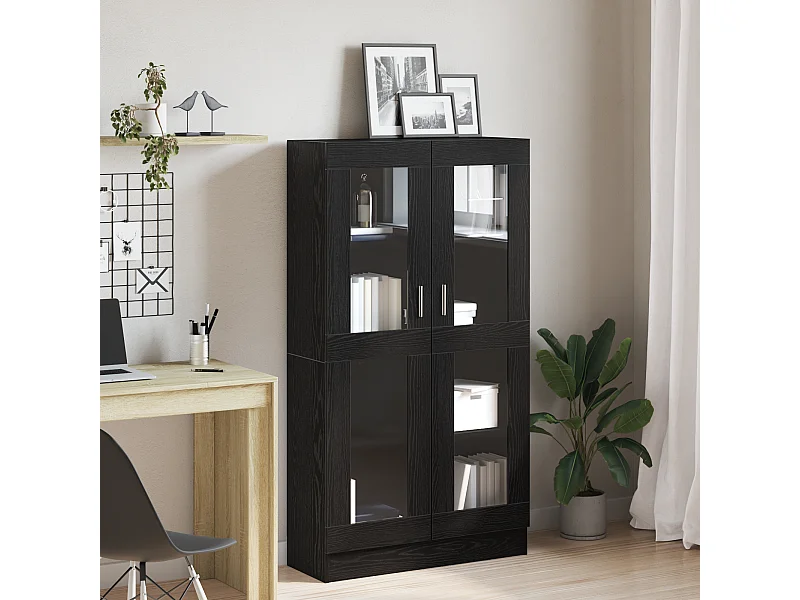 Bibliothèque | Etagère de rangement | Meuble de rangement en noir et chêne, 82,5x30,5x150 cm, en bois d'ingénierie