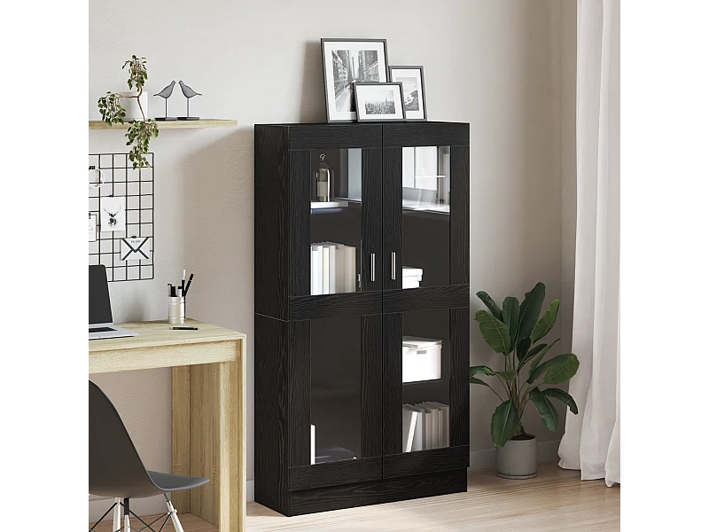 Bibliothèque | Etagère de rangement | Meuble de rangement en noir et chêne, 82,5x30,5x150 cm, en bois d'ingénierie