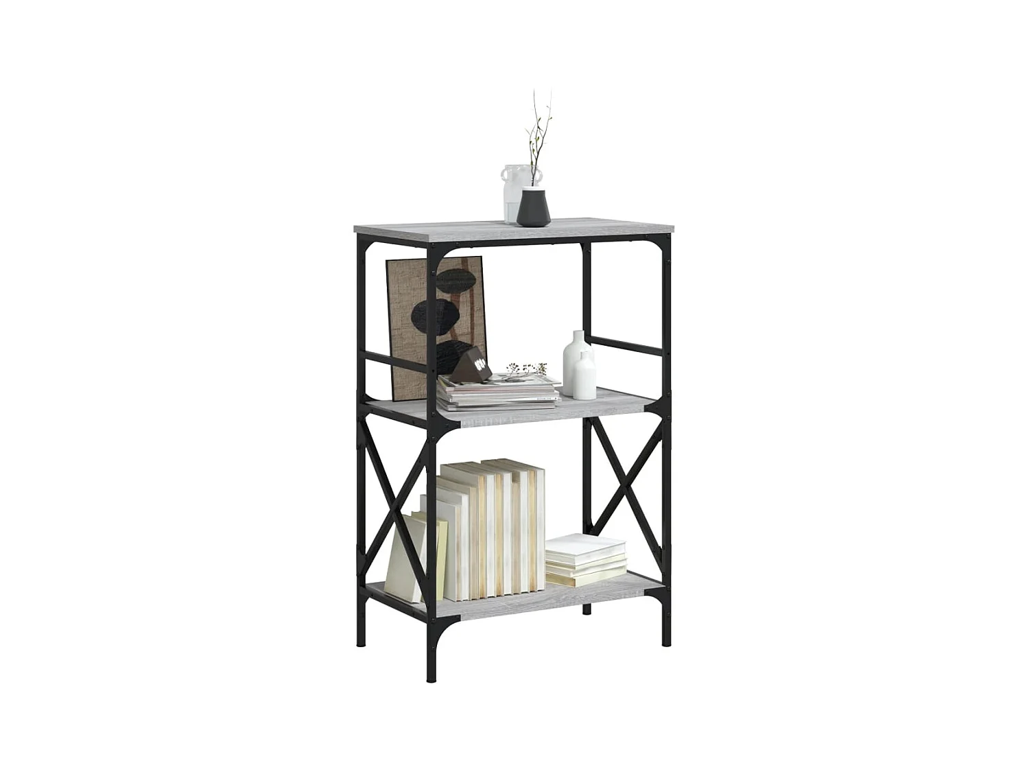 Bibliothèque | Etagère de rangement | Meuble de rangement à 3 niveaux sonoma gris 59x35x90,5 cm