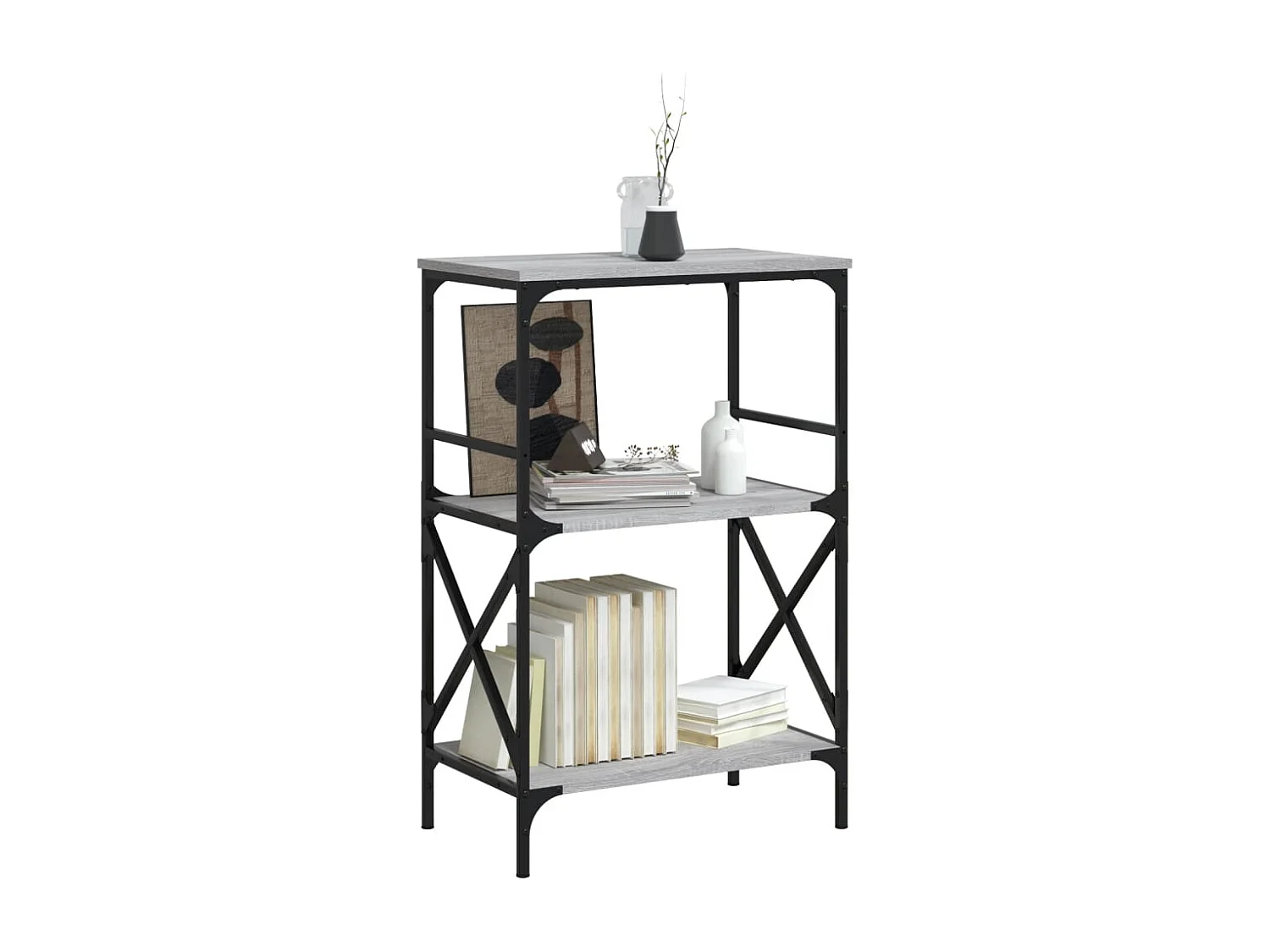 Bibliothèque | Etagère de rangement | Meuble de rangement à 3 niveaux sonoma gris 59x35x90,5 cm