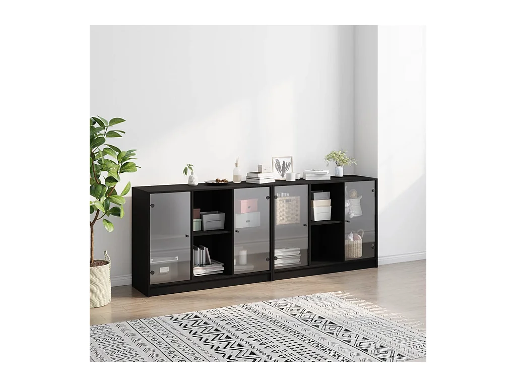 Bibliothèque | Etagère de rangement | Meuble de rangement avec portes noir 204x37x75 cm bois d'ingénierie