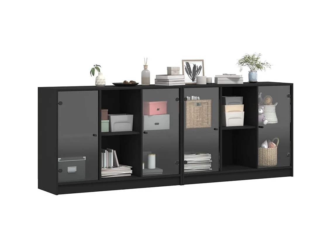 Bibliothèque | Etagère de rangement | Meuble de rangement avec portes noir 204x37x75 cm bois d'ingénierie