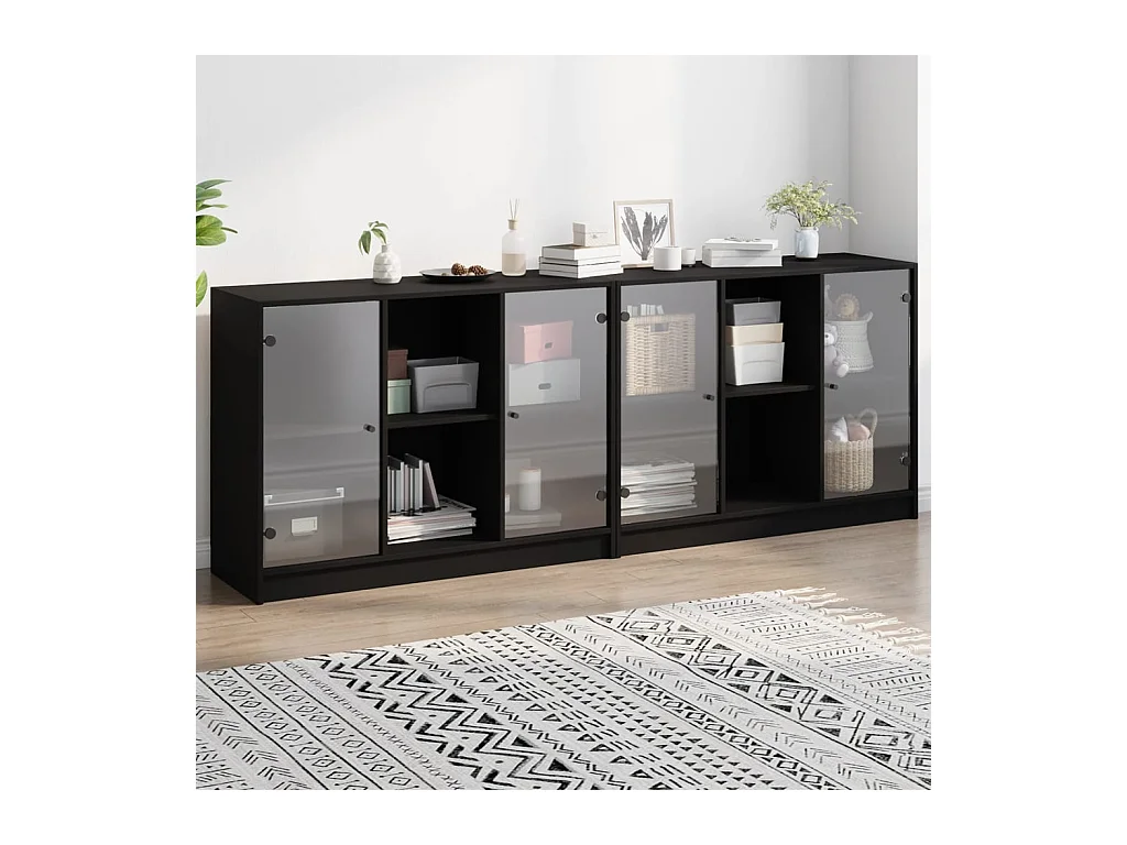 Libreria | Scaffale | Mobile di stoccaggio con Ante Nera 204x37x75 cm in Legno Multistrato