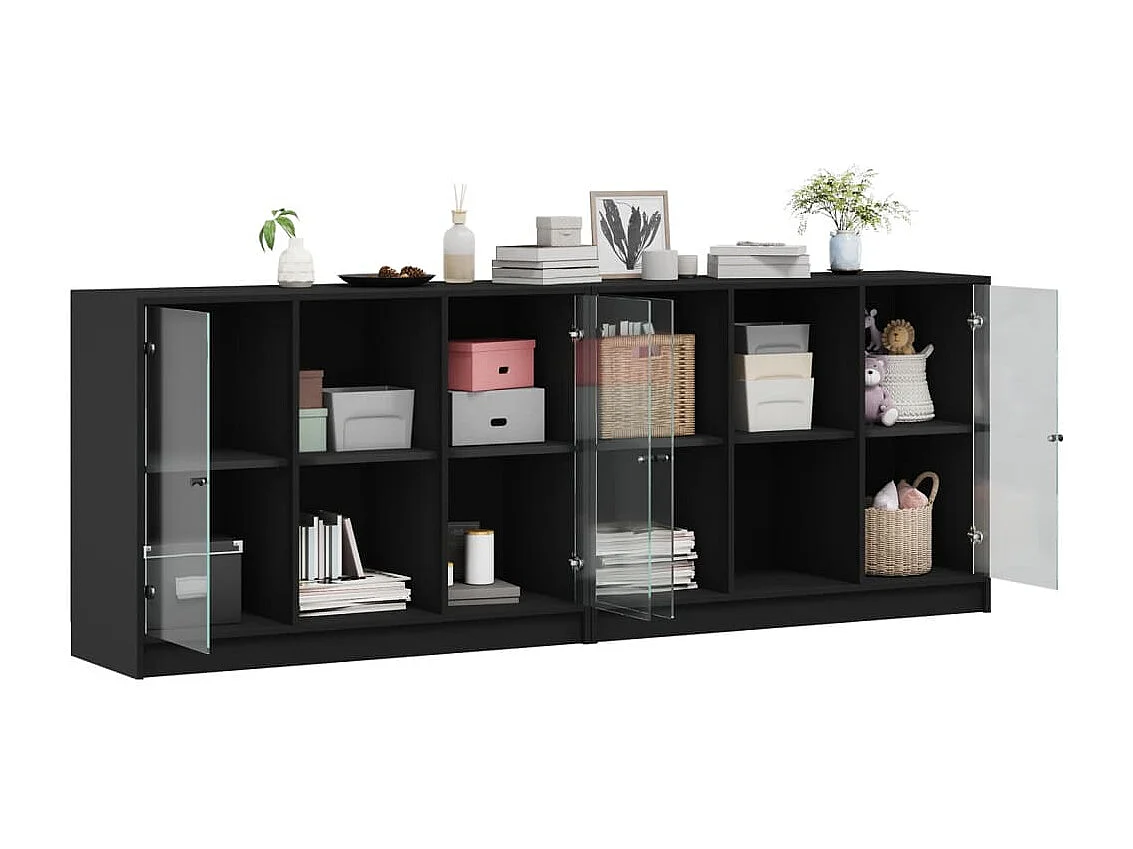 Libreria | Scaffale | Mobile di stoccaggio con Ante Nera 204x37x75 cm in Legno Multistrato