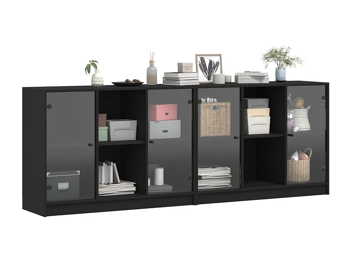 Libreria | Scaffale | Mobile di stoccaggio con Ante Nera 204x37x75 cm in Legno Multistrato