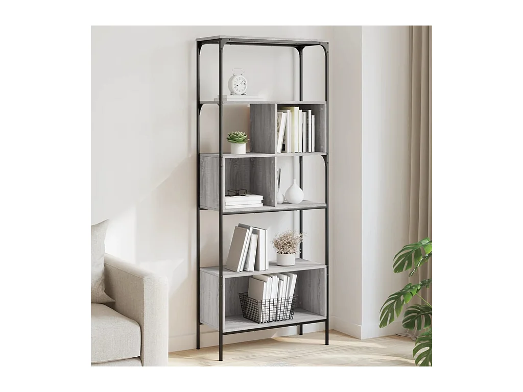 Bibliothèque | Etagère de rangement | Meuble de rangement 5 niveaux sonoma gris 76x33x188,5 cm