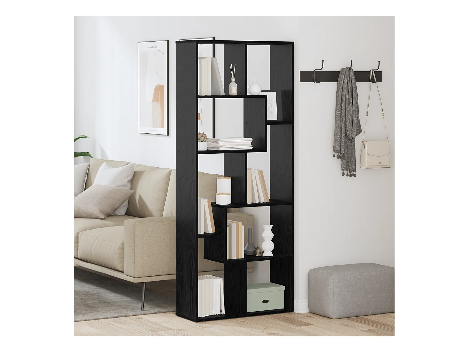 Libreria | Scaffale | Mobile di stoccaggio Divisoria Rovere Nero 67x25x161,5 cm Legno Ingegnierizzato