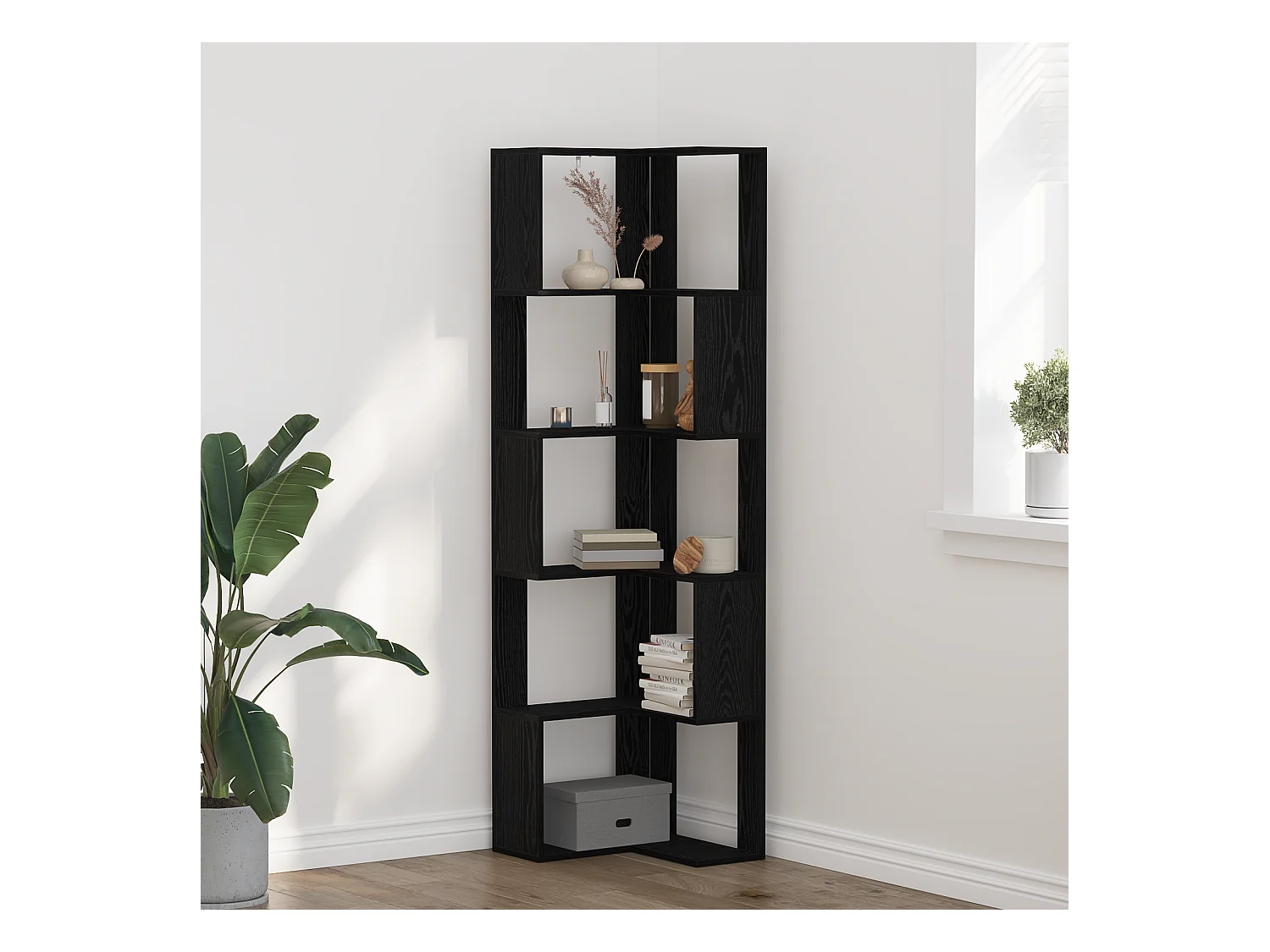 Bibliothèque d'angle | Etagère de rangement | Meuble de rangement 5 étagères Chêne noir 50x50x179 cm Bois d'ingénierie