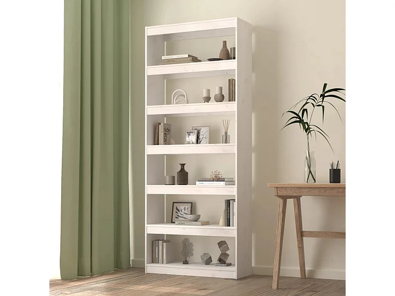 Bibliothèque | Etagère de rangement | Meuble de rangement Blanc 80x30x199,5cm Pin massif